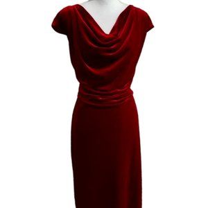 Midnight Velvet Burgundy Cowl Neckline Midi Holiday Event Velvet Dress -…